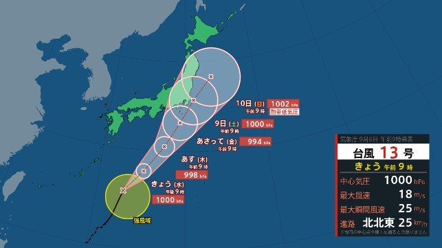 台風13号、関東甲信地方に接近のおそれ…上陸もあり得るか？