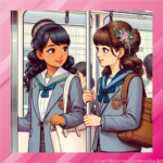 【画像有】電車内で下半身が隙だらけの女子高生グループ