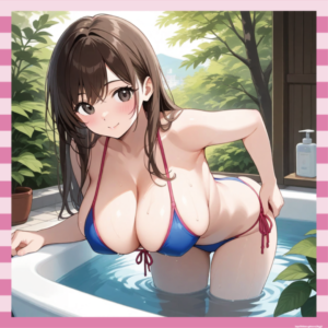 【画像】爆乳女さん、湯船で浮き輪代わりに