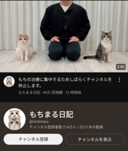 【悲報】愛猫もちまるの体調、今回の休止を受けファン悲鳴