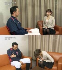 【画像あり】スポーツ番組で女性キャスターの胸チラ事故発生