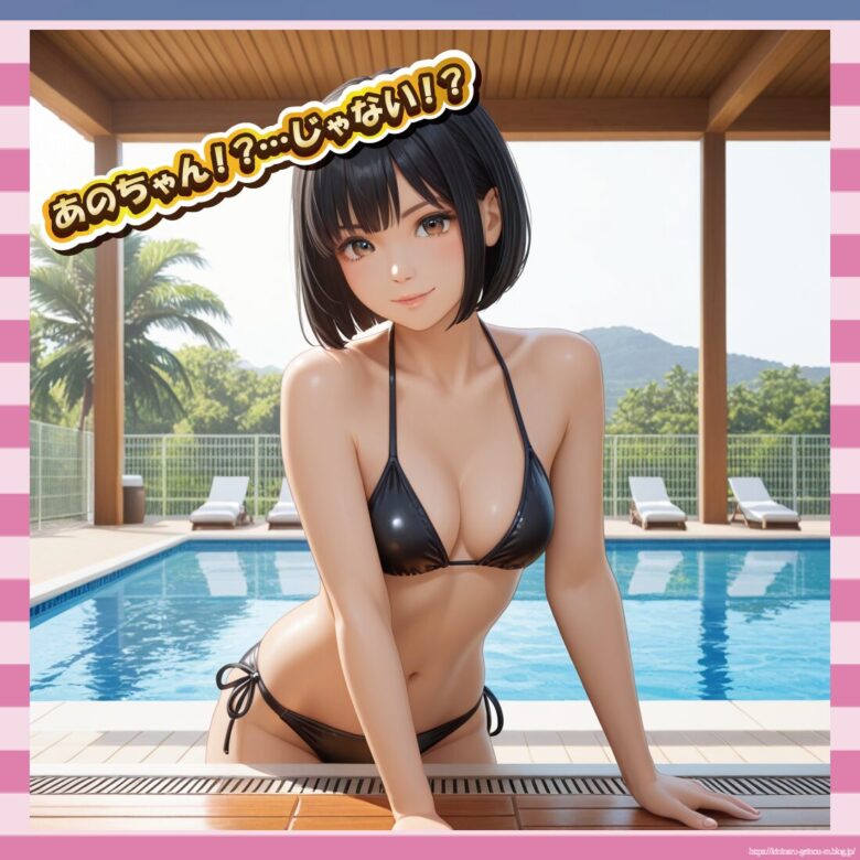 【画像】“顔面あのちゃん”な芹口しゅうさん、黒ビキニ姿で男を殺しにくる