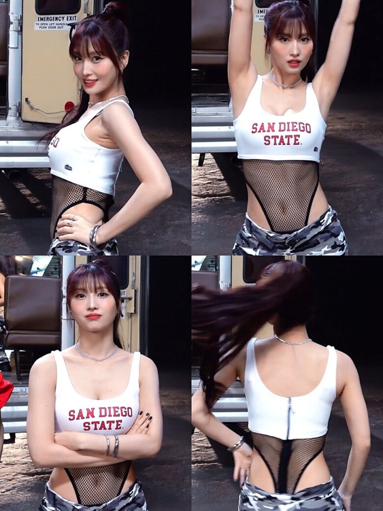 【画像】TWICEモモさん、とんでもないあたシコ服を着てしまう
